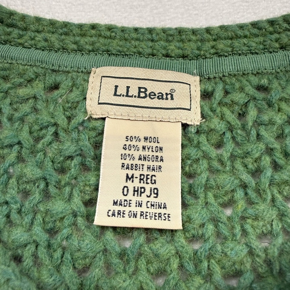 LL Bean Green Wool Angora Popcorn Knit Cardigan Sweater Womens Medium Regular - Picture 2 of 7